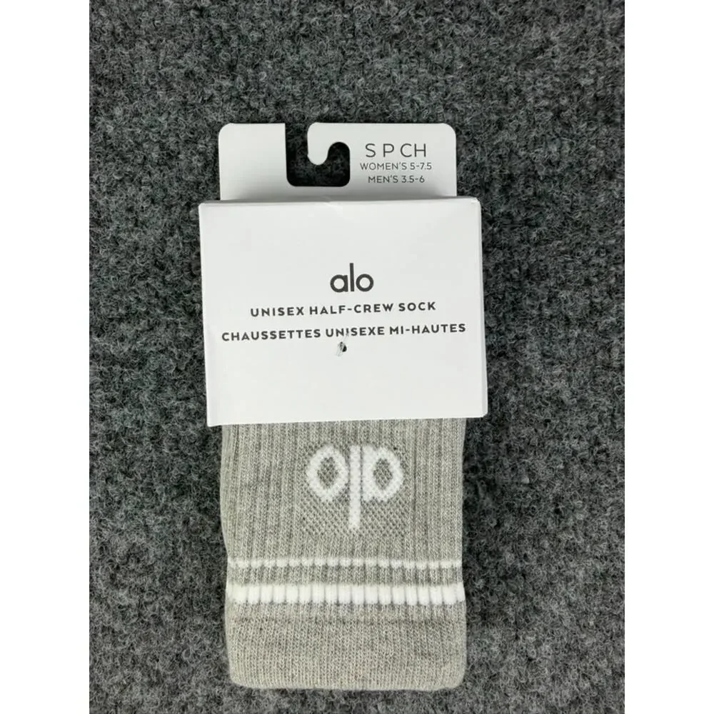 Alo Yoga Unisex Half-Crew Throwback Socks Heather Gray Size Small NWT $28